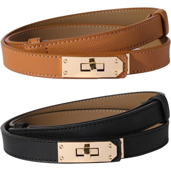 Women Leather Skinny Belt Adjustable Waistband for Dresses Jeans Coats